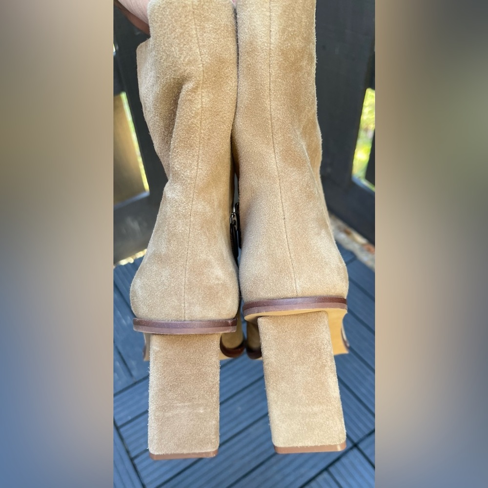 VINCE CAMUTO Women’s Dantania Square Toe Block Heel Zip-Up Tan Booties Size 8M - Picture 8 of 14